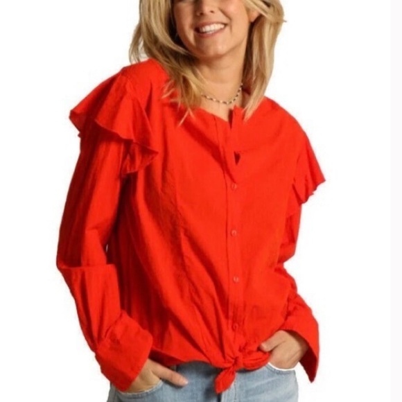 Current/Elliott Small/1 The Asley Button Shirt Poinciana Red Button Down - Picture 2 of 8